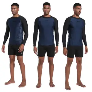 Long mango male rash guard swimwear, fast dried surf t -shirt, tight dive shirt, gymnastics, UV50 +protection, blue, swim, 2023 12 Main Sales Surf Shirt - №11