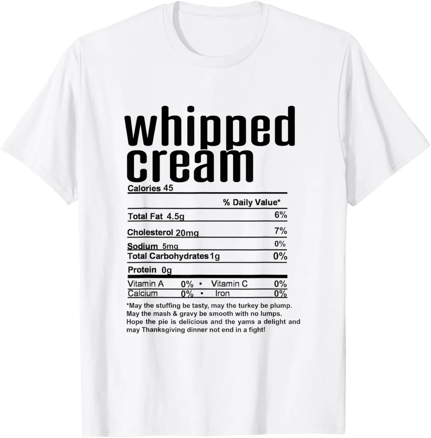 Camiseta de hechos nutricionales con crema batida navideña de Acción de Gracias