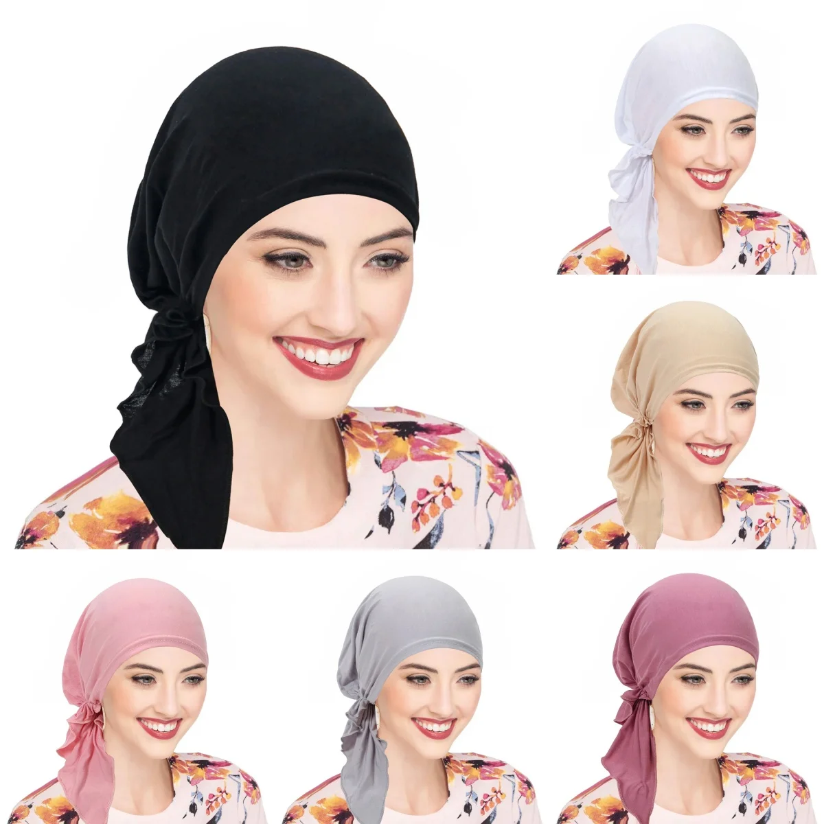 

Ramadan Solid Color Women's Hijabs Turban Bonnet Soft Strech Head Cap Hat Ruffle Cancer Chemo Cap Muslim Scarf Cap