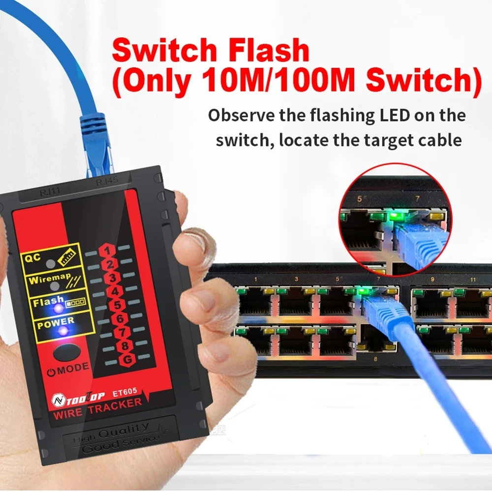 TOOLTOP ET605 Network Cable Tester RJ45/RJ11 Cable Port Test POE LAN Break Circuit Analyze Cable Tracing Line Maintenance Tool