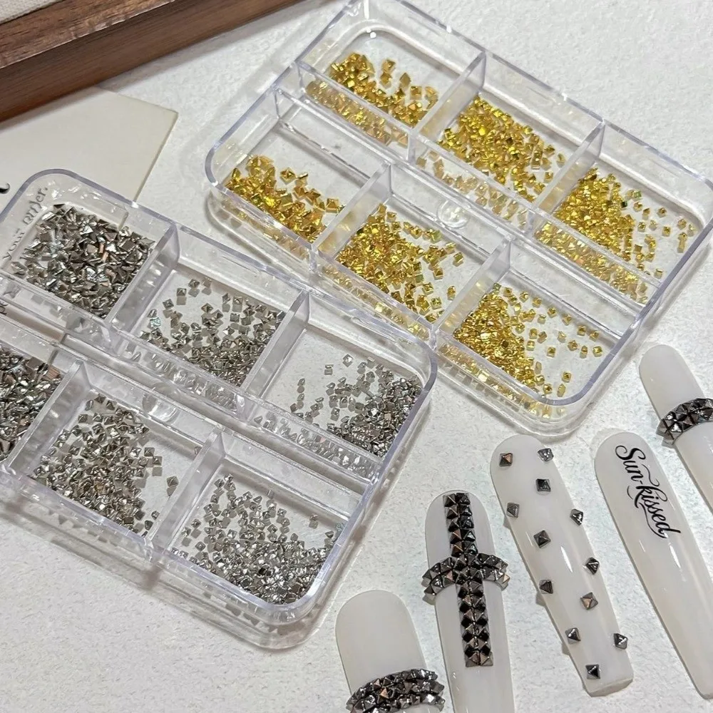 6 Grids/Box Nail Art Rivets Kit Metal Spike Studs Silver Nail Charms Decorations Square 3D DIY Nail Embellishments