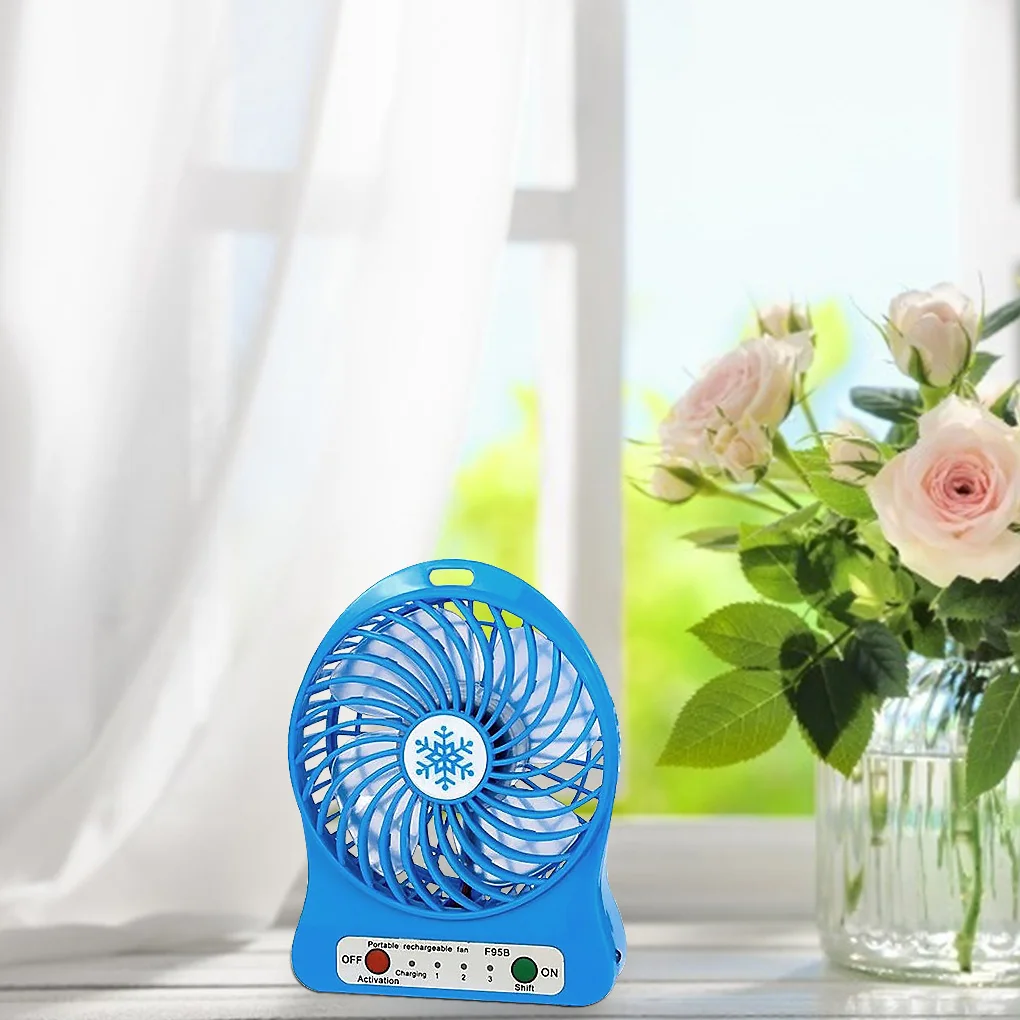 USB Rechargeable Mini Fan Indoor Outdoor Portable Desktop Plastic Electric Fan with LED Light