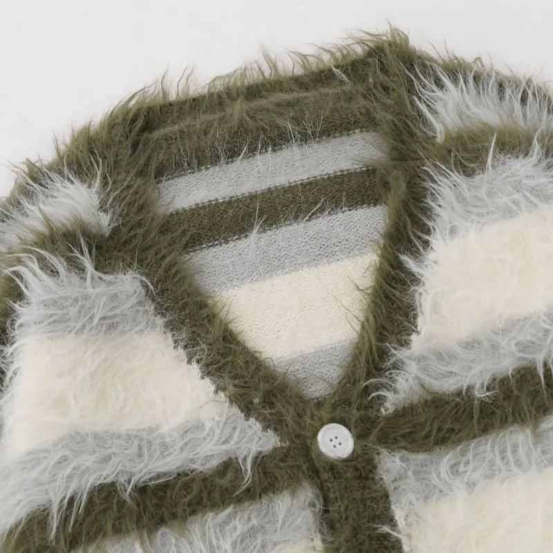 Sweaters Women Striped V-neck Button Loose Streetwear OL Warm Cozy Soft Chic Knitting Cardigan Korean Style Design All-match