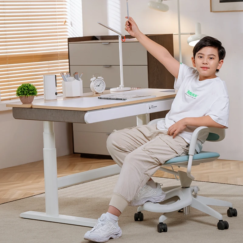 Home Desk Primary and Secondary School Student Special Table and Chair Adjustable Solid Wood White Table