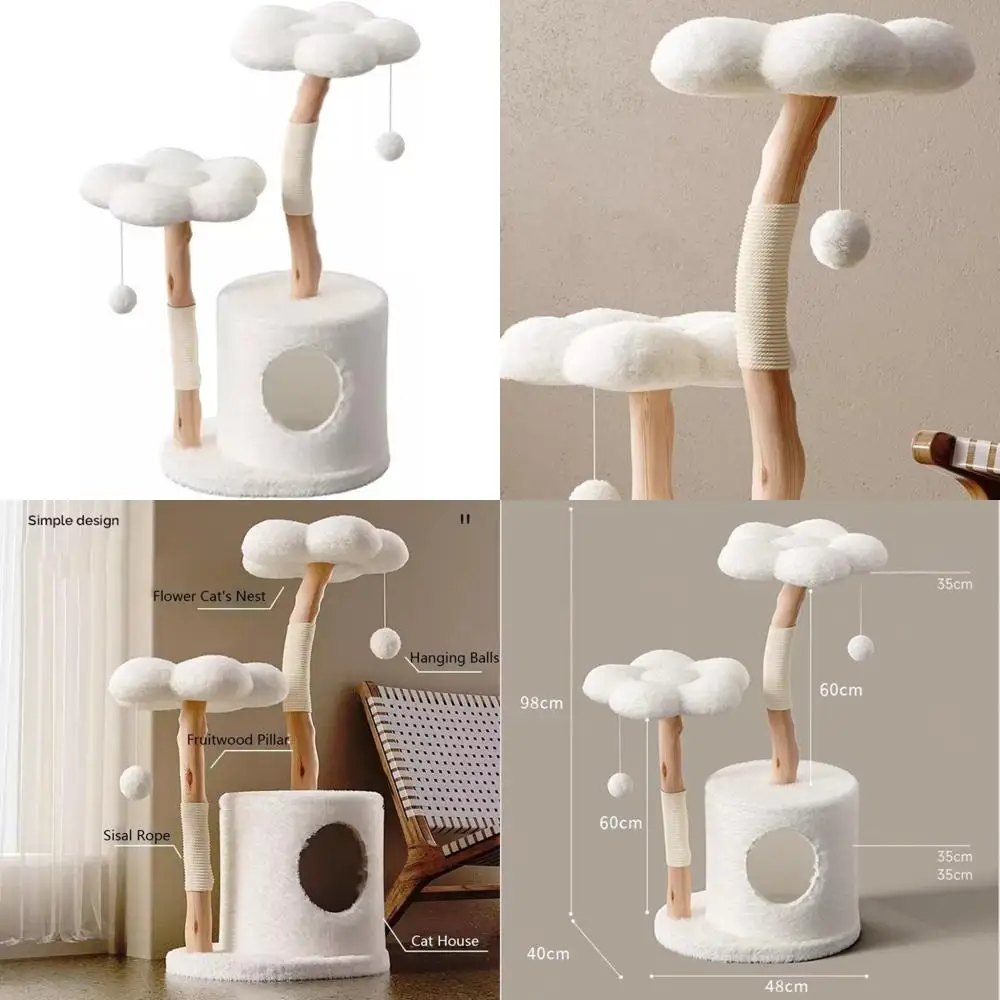 

Кошачья башня с известком и развлекательной платформой: когтеточки, игрушечный мяч и игровой домик для котят и кошек