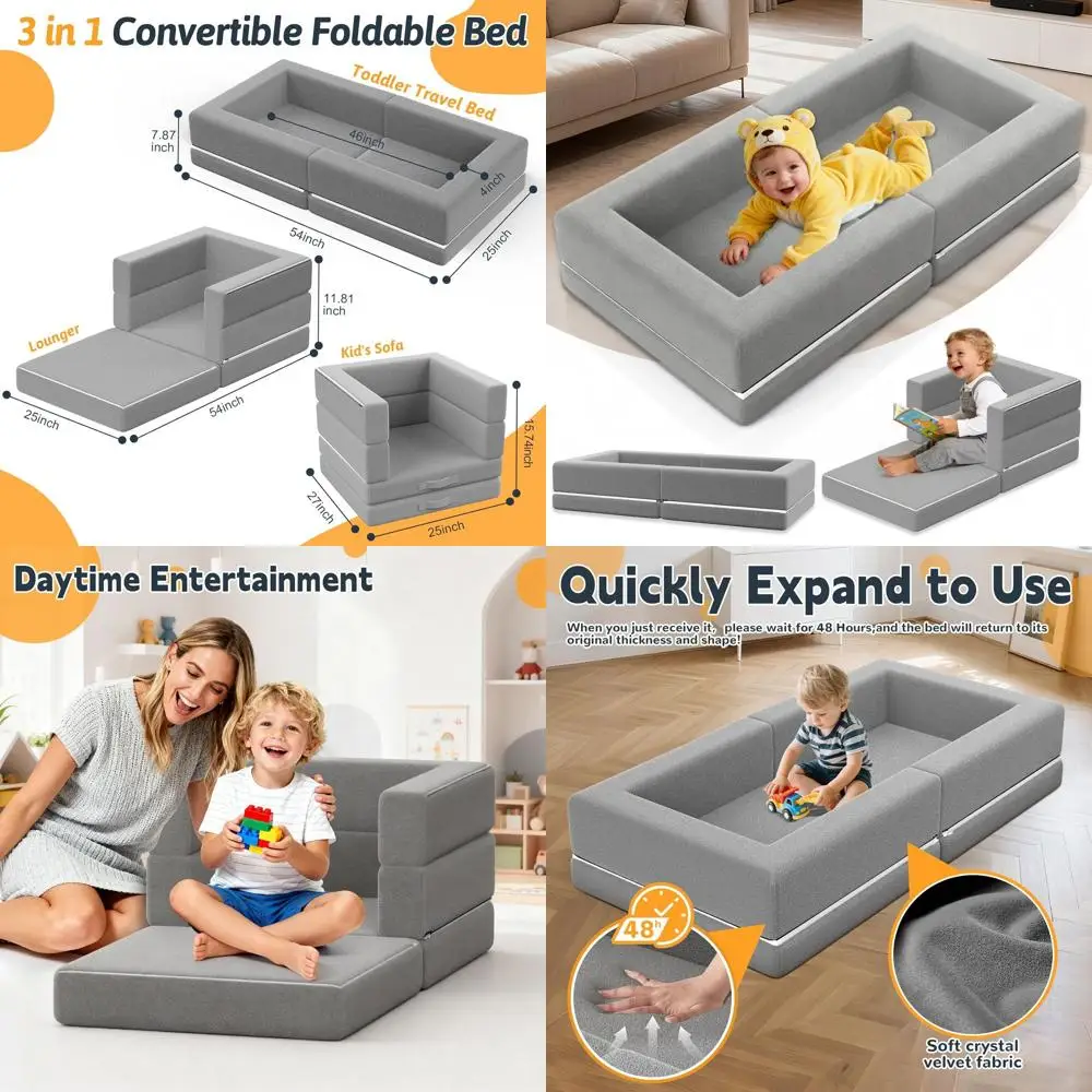 

Портативная складная кровать-трансформер 3-в-1 для малышей с моющимся чехлом – идеальна для путешествий, кемпинга, ночевок (серый, 54)