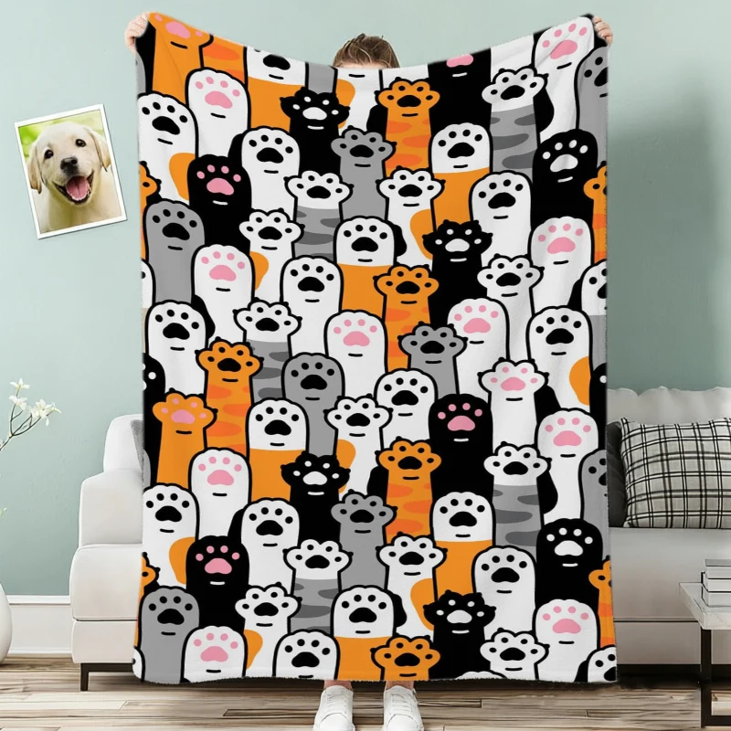 Cartoon Multicolor Cat Paw Throw Blanket Guest Quarters Patio Soft Blanket Sunroom Nook Living Room Lounge Bedroom Den Presents