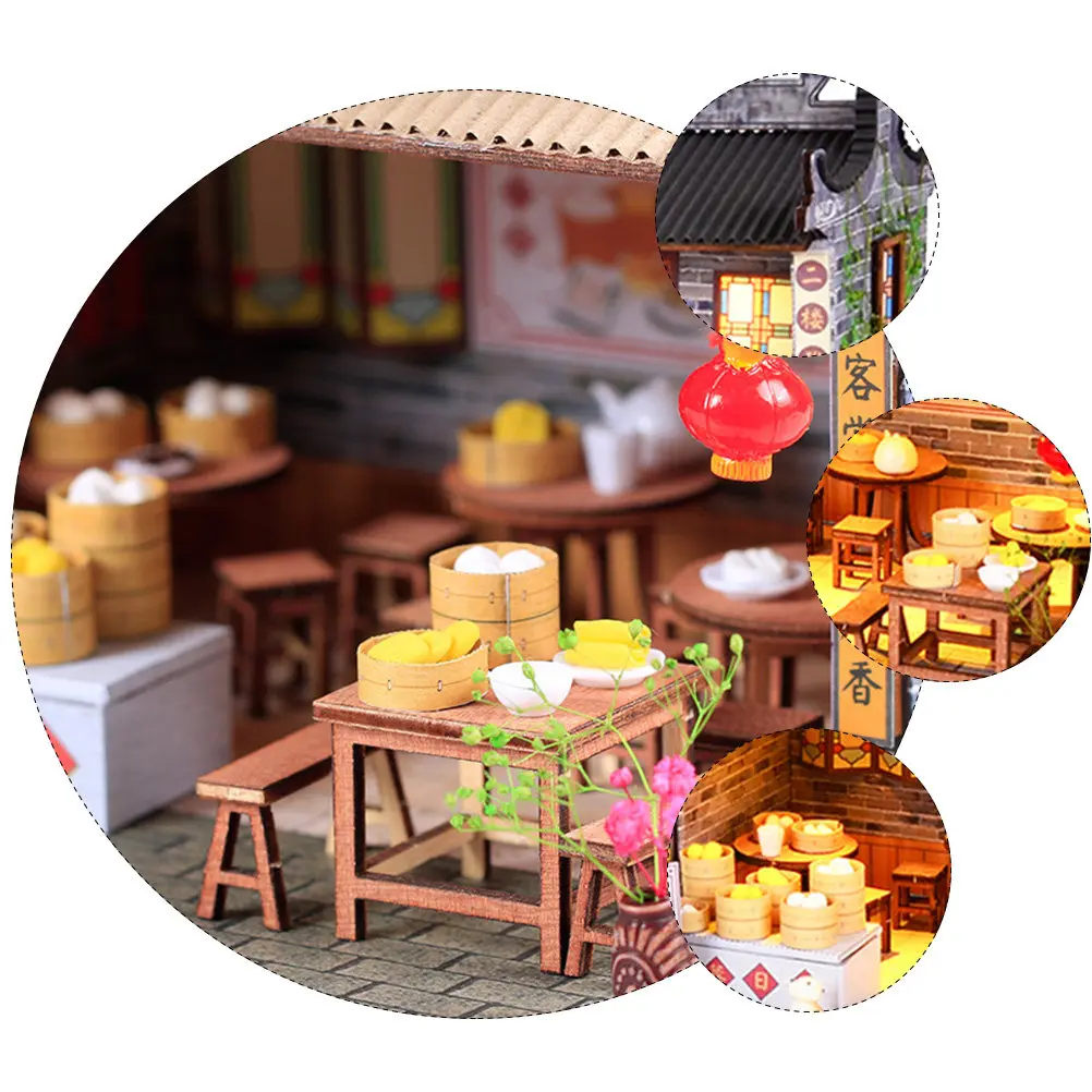 1Pcs Chinese Style House DIY Assembling Kit Hand Painted Decorative Adornment Desktop Gift Home Garden Decoration