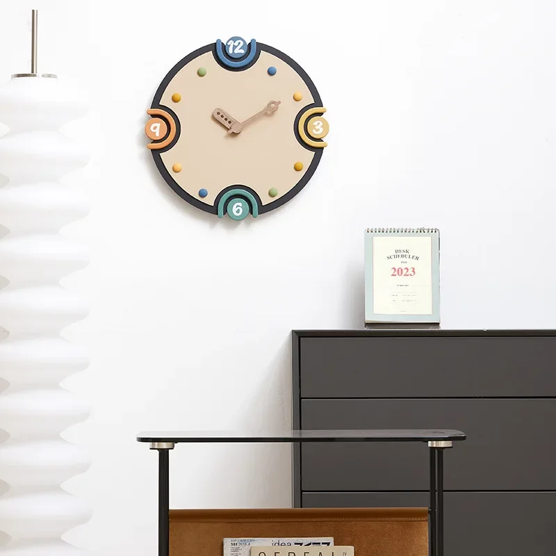 Modern simple wall clock, living room, household cream wind clock, TV cabinet, entrance decoration