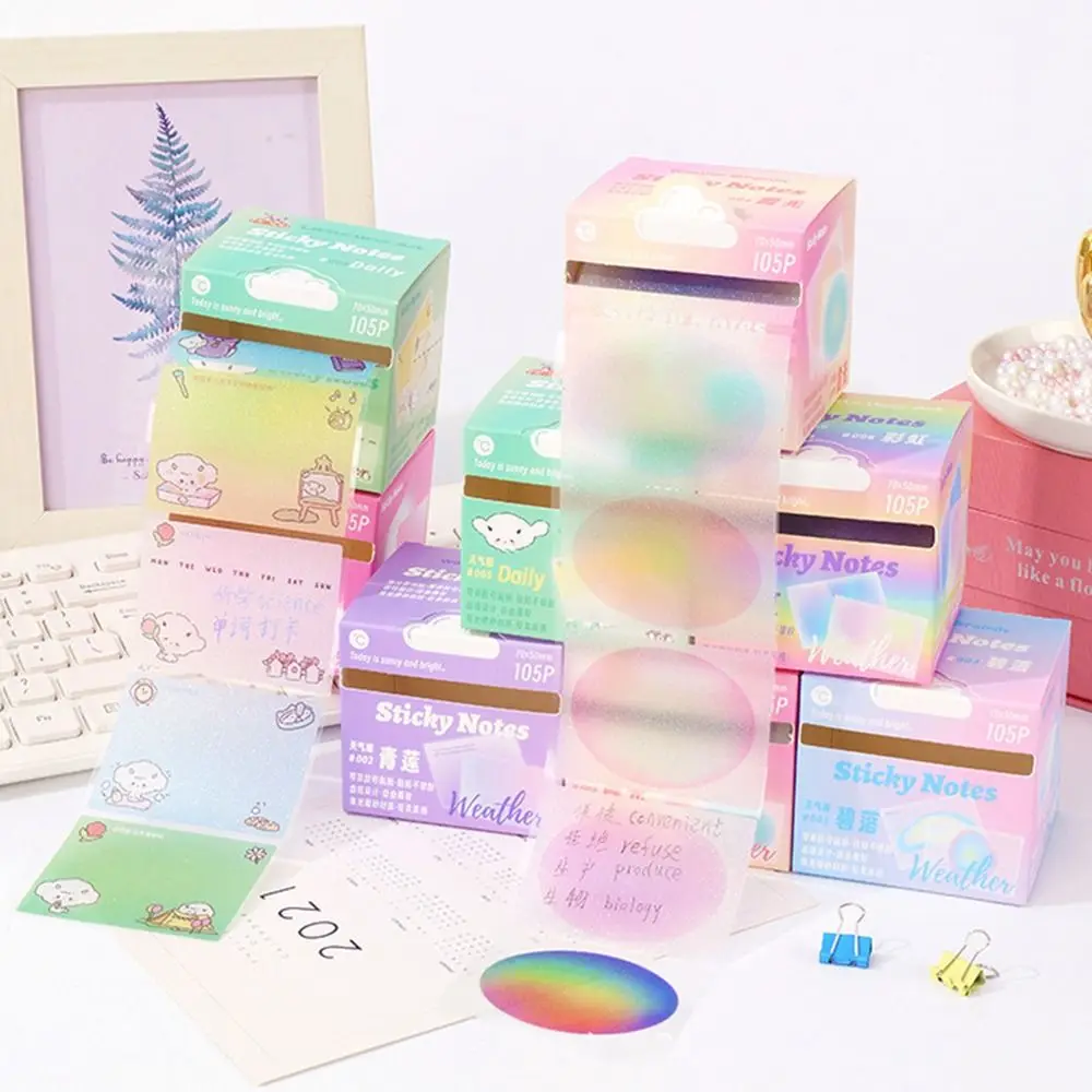105 ورقة/لفة ملاحظات لاصقة قابلة للسحب شفافة محمولة طالب القرطاسية ملاحظات لاصقة متعددة الوظائف مخطط الألوان ملصق