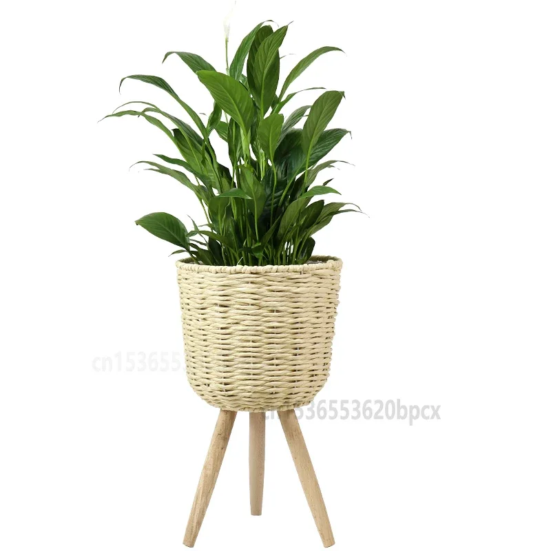 

Handmade Bamboo Storage Baskets Laundry Straw Patchwork Wicker Rattan Seagrass Belly Garden Flower Pot Planter Basket