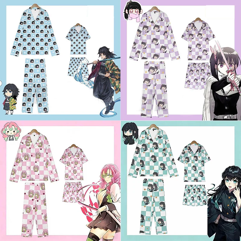 Demon Slayer Tomioka Giyuu & Kanroji Mitsuri Anime Cosplay Pyjama-Set – Bequeme Kurzarm- und Langarm-Homewear für Damen