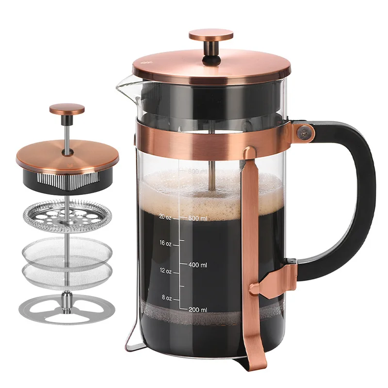 600/1000ml French Press Pot High Borosilicate Glass Pot Household Double-layer Filter Screen Hand Brewed Coffee Pot