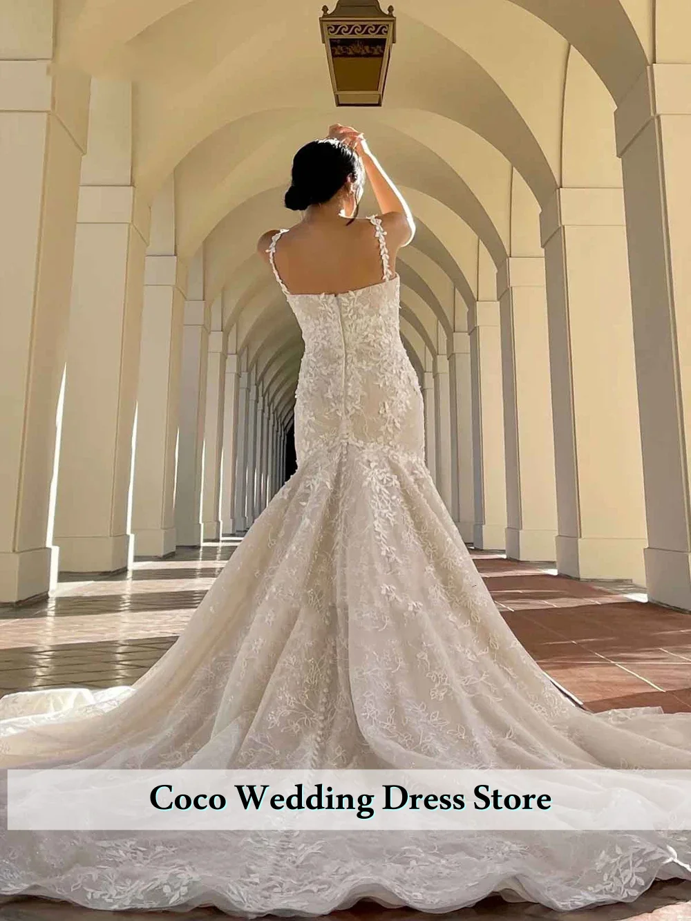 Personalizado requintado rendas apliques cintas sereia vestidos de casamento miçangas brilho renda vestido de noiva capela trem vestido de