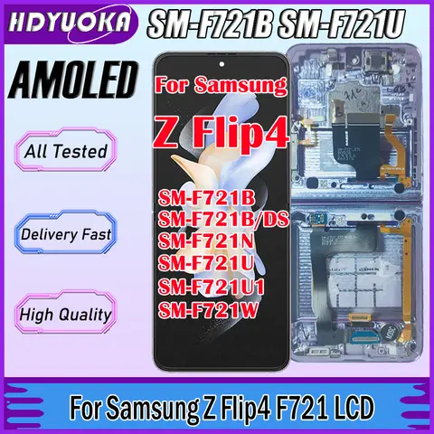 6.7 "amoled lcd para samsung z flip4 display lcd digitador da tela de toque com quadro para samsung z flip 4 SM-F721B f721n f721 lcd