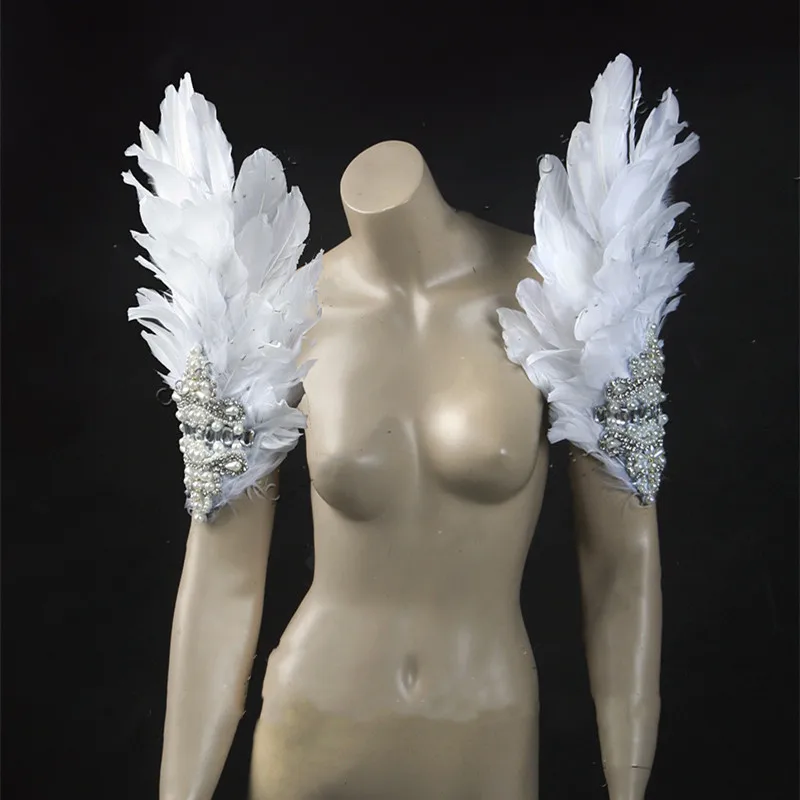 DJ 여성 남성 고고 댄스 액세서리 쇼 공연 의상 무대 공연 라인스톤 깃털 날개 어깨 패드