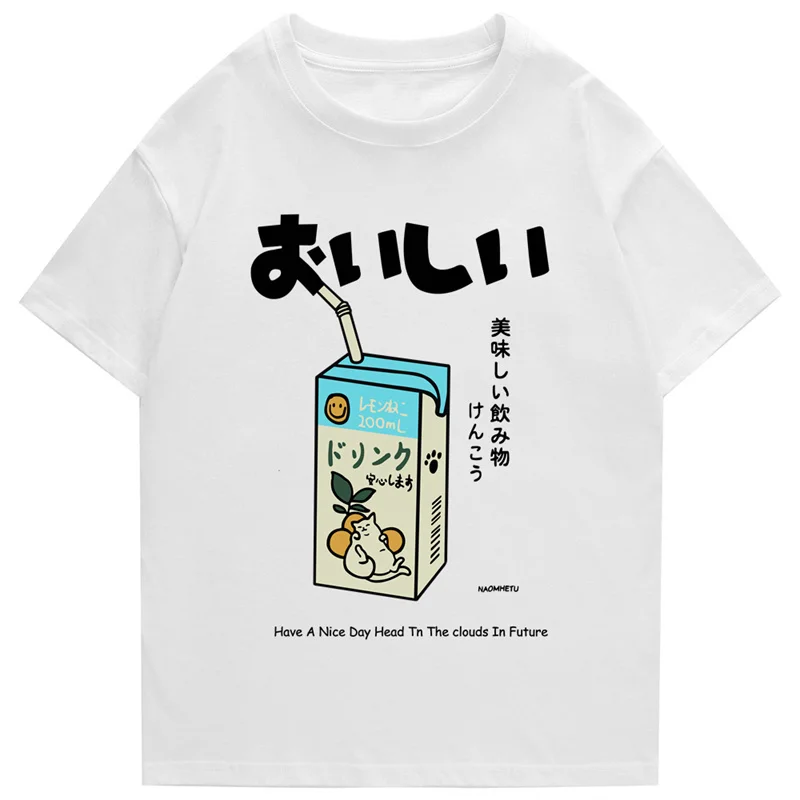 Hip Hop Tshirt 2022 Men Japanese Kanji Letter Drink Print Embroidery T Shirt Streetwear Harajuku Summer Short Sleeve T-Shirt