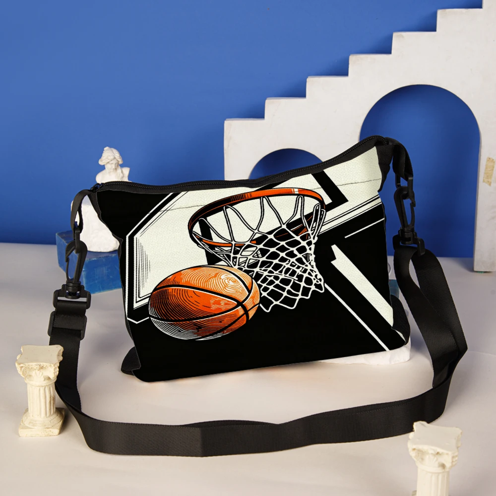 1pc Basketball Theme Crossbody Bag Black Basketball Hoop And Ball Print Shoulder Bags For Sports Fans School College Events Trav