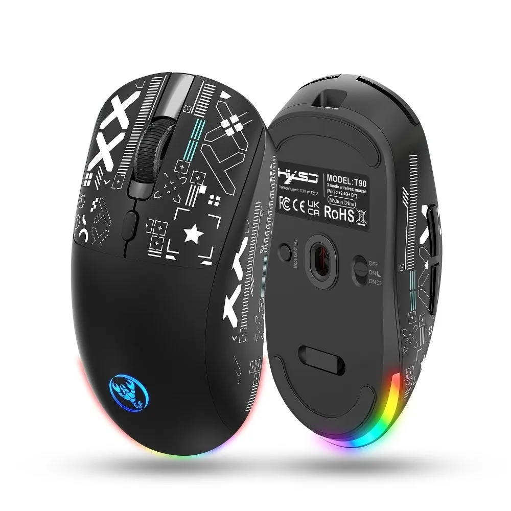 ماوس ألعاب لاسلكي 3 أوضاع ملون RGB مطبوع رائع للكمبيوتر المحمول ماوس لاسلكي قابل لإعادة الشحن عالي الدقة ماوس بلوتوث لاسلكي