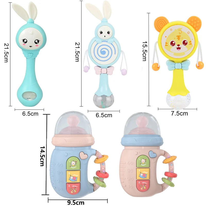 Baby Music Flashing Rattles Toys Infant Cute Rabbit Hand Bells Early Educational Toys 0-12M Pink /Orange /Green /Blue