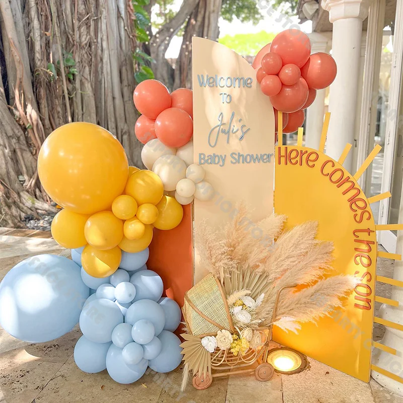 72pcs Sun Theme Balloons Arch Kit Blue Yellow Balloon Baby Shower Baby 1st Birthday Gender Reveal Anniversary Party Decoration