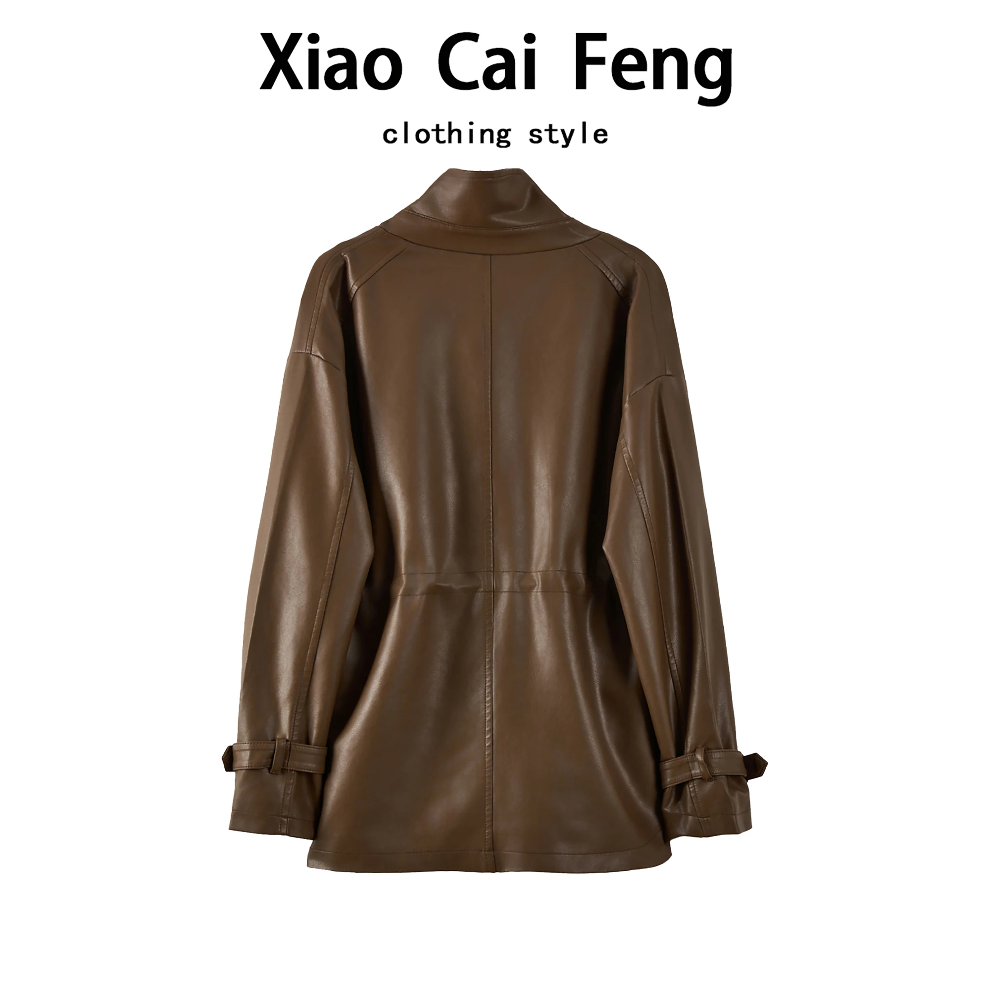 سترة نسائية من الجلد متوسطة الطول لخريف 2025 برباط الخصر سترة واقية غير رسمية ملابس خارجية Dr Qing ii #3