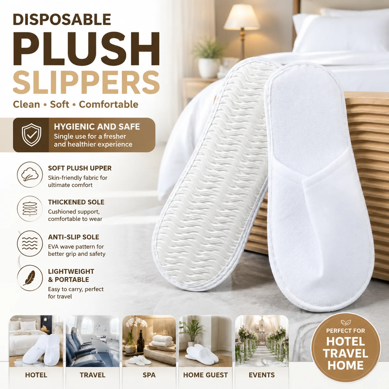 Disposable Plush Slippers Soft Non Slip Hotel Slippers Travel Guest Room Shoes Lightweight Spa Home Use Indoor Slippers