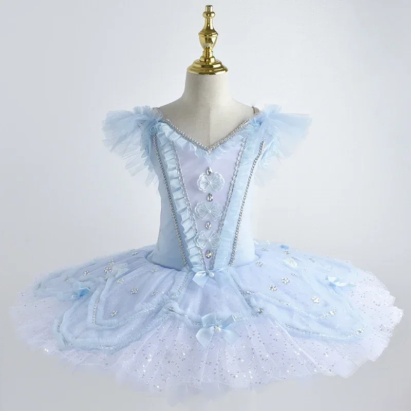 2023 الأزرق بحيرة البجع الباليه توتو تنورة المهنية ملابس رقص البطن الأزرق المخملية القمم الفتيات فستان راقصة الباليه الاطفال الكبار