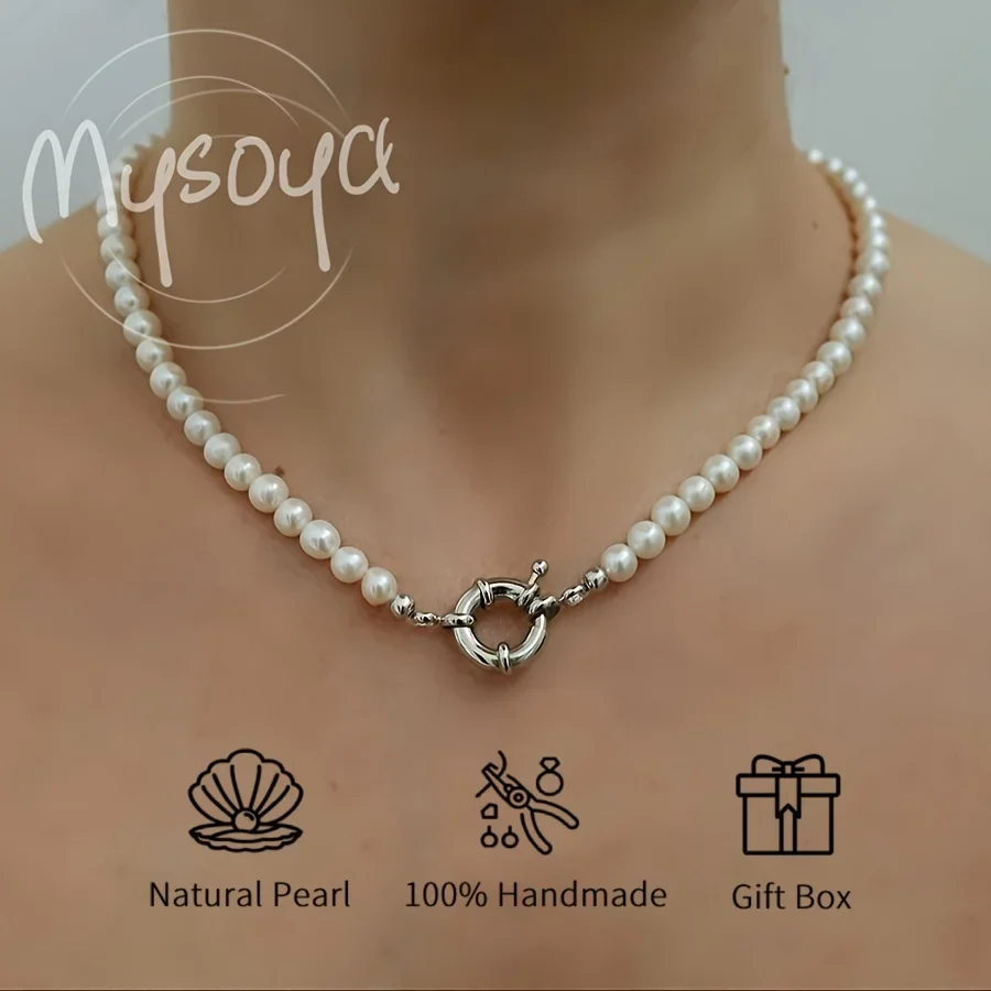 

Ожерелье MYSOYA с пресноводным жемчугом 5-6 мм, жемчуг, подарочная коробка унисекс в комплекте, идеально подходит для дня рождения, свадьбы, подарка на день Святого Валентина