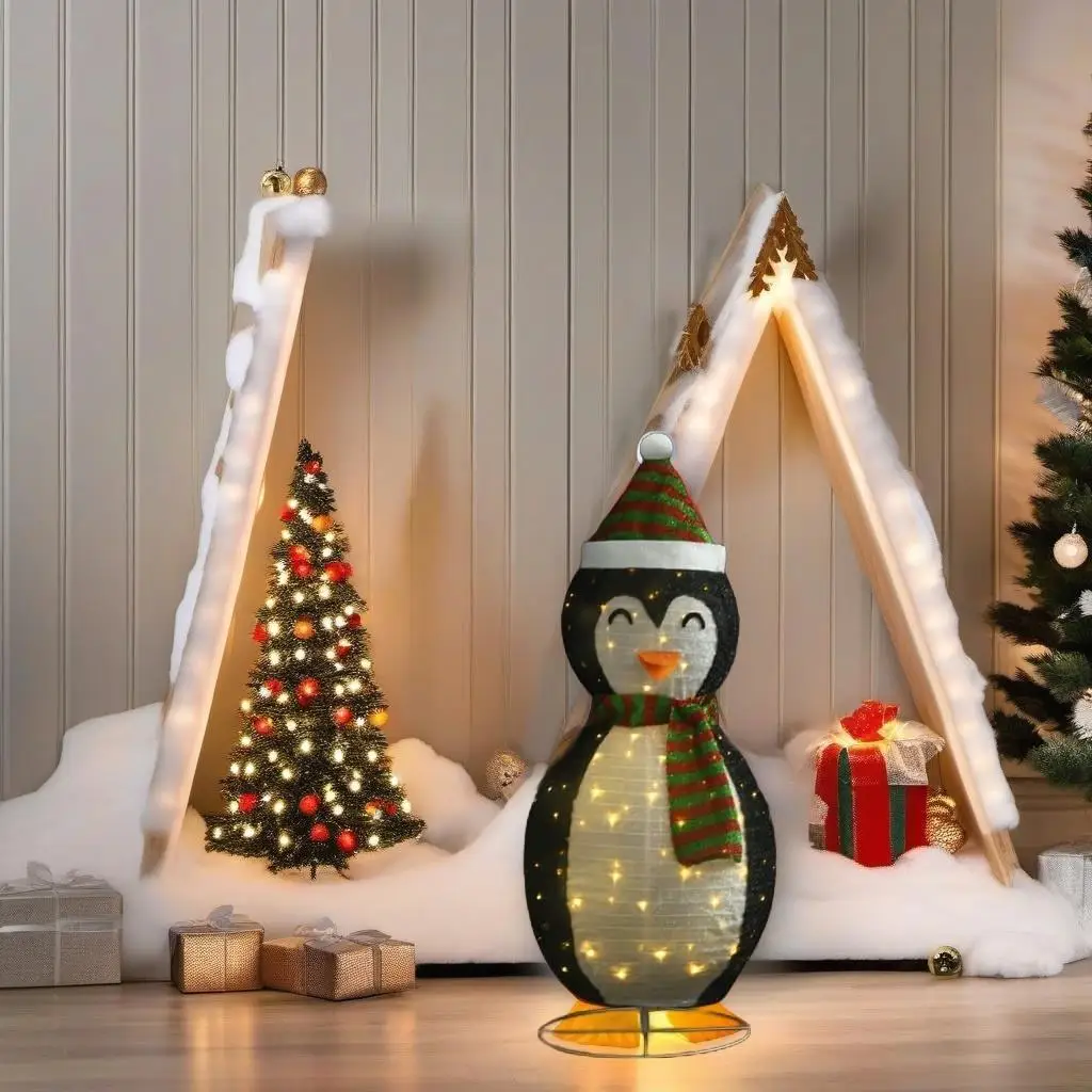 3ft Decorative Christmas Snow Penguin Figure - Luxurious Fabric Holiday Decoration