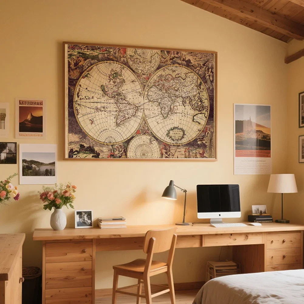 Vintage ผ้าโปสเตอร์แผนที่ภาษาอังกฤษไม่ทอยุคกลาง Latin Art ภาพวาดห้องนั่งเล่นตกแต่งบ้านอุปกรณ์การศึกษา A1/A2/90x60 ซม.