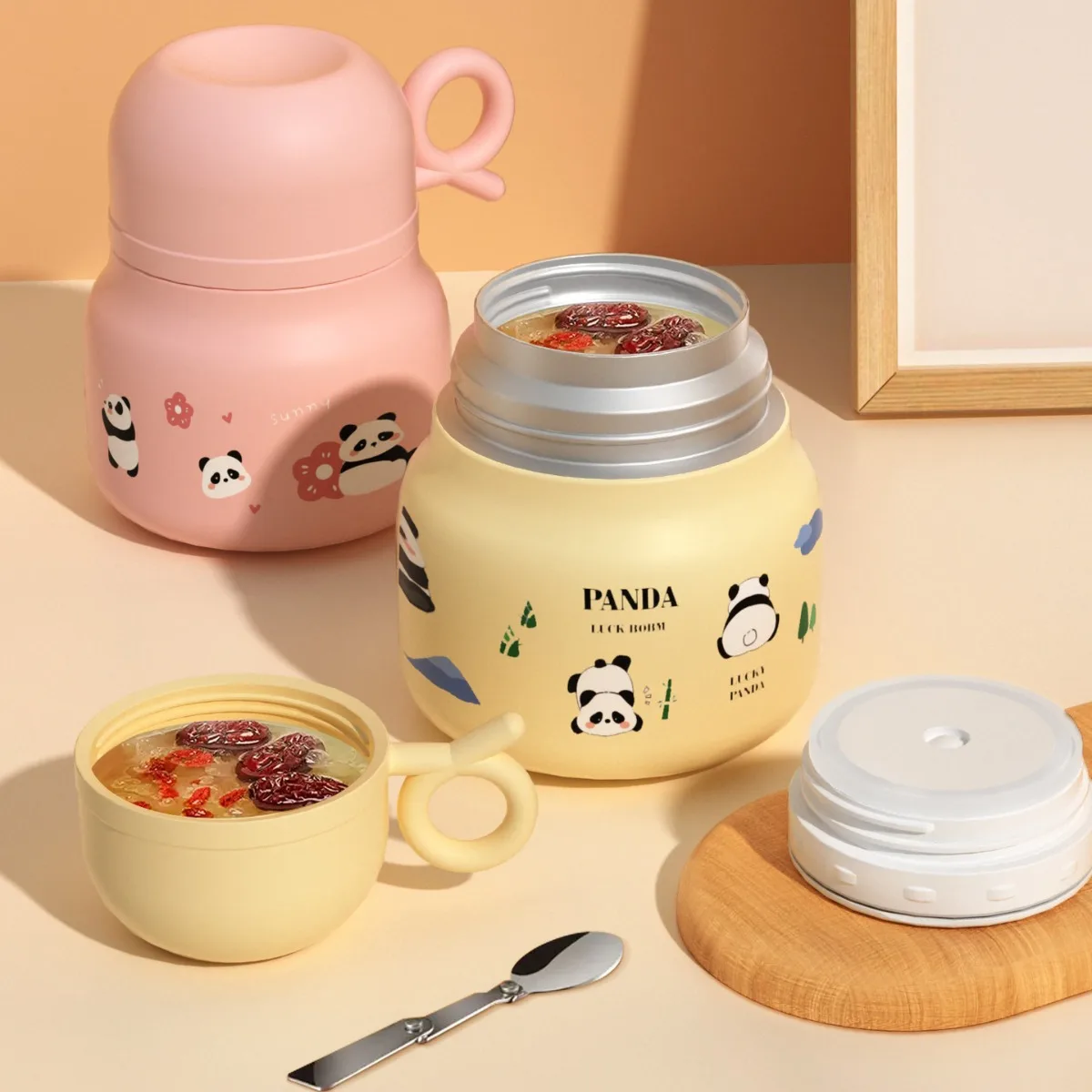 

Panda Bubble Braised Beaker 316 Stainless Steel High Appearance Insulation Cup Double Layer with Cup Spoon Girl Insulation Pot