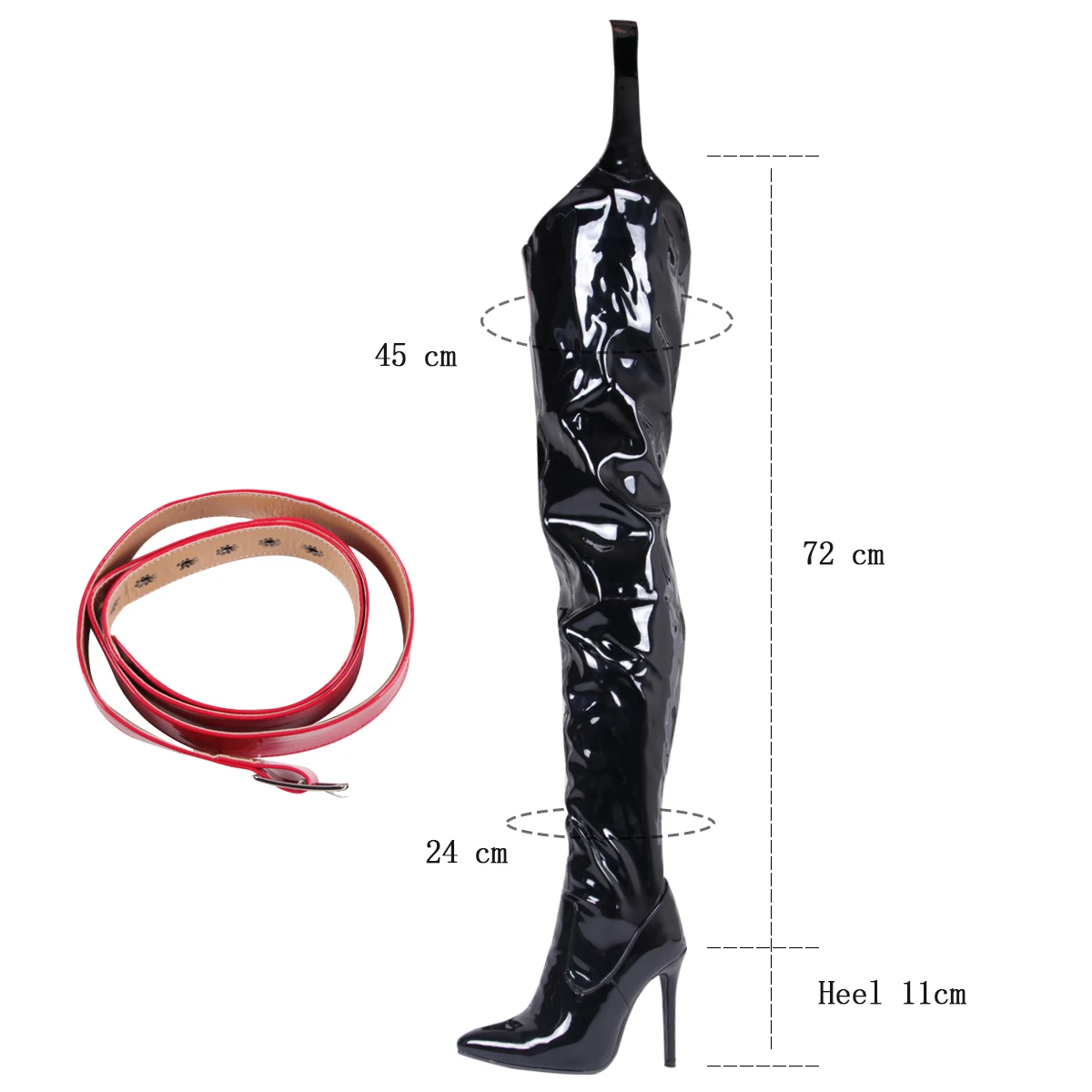 2024 Women Men\'s Sexy Belt Stretch Patent Over The Knee Boots High Heels Shoes Thigh High Stiletto Night Club Bar Wide Boots