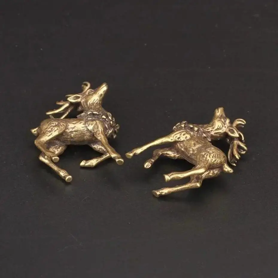 2 Pack New Vintage Pure Copper Deer Ornaments A Pair Of Solid Brass Sika Deer Elk Living Room Ornaments Home Decoration