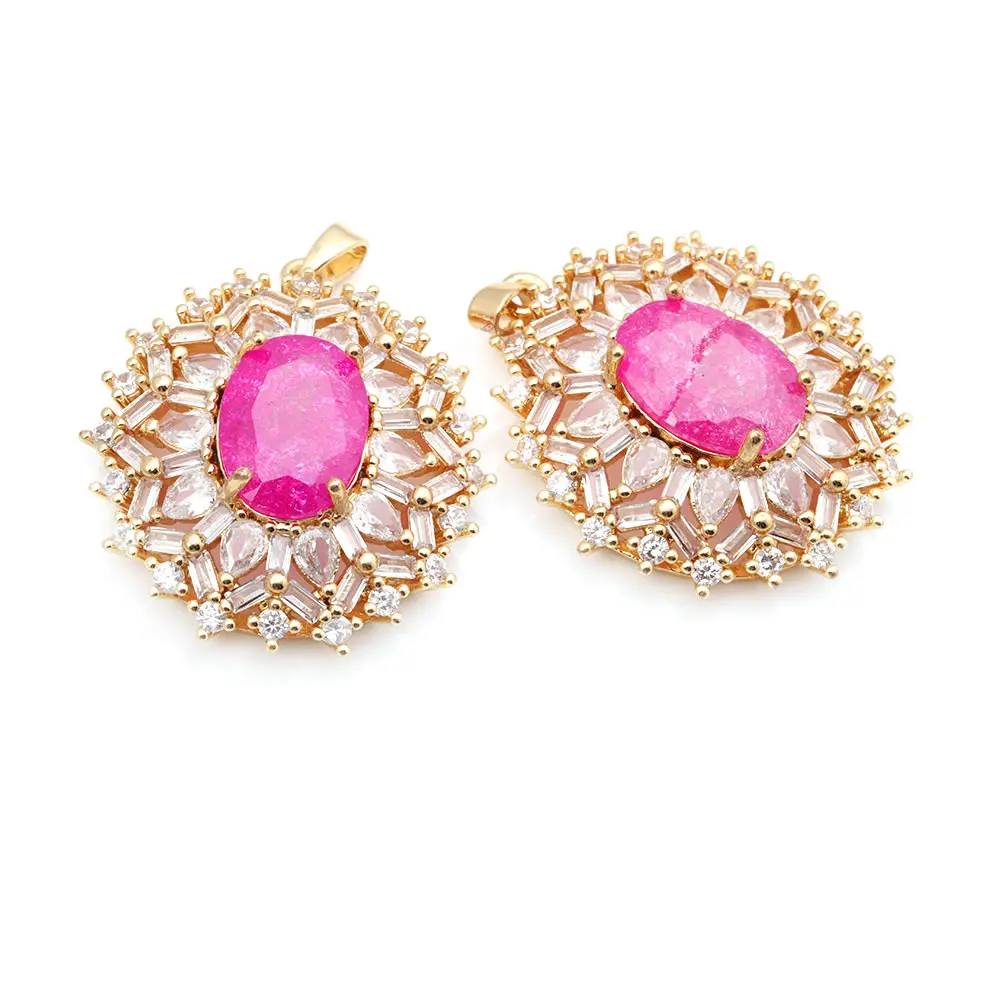 2PCS 18K Gold Color Brass and Zircon Oval Necklaces Charms Pendants High Quality Jewelry Making Supplies Accessories for Women - view 4