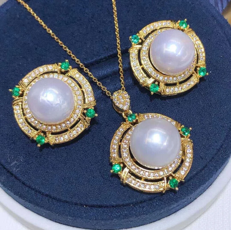 Gorgeous AAAA 10-11mm South China Sea White Pearl Stud Pearl Pendant Earring Set 925s-