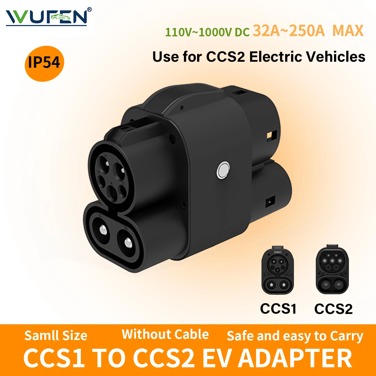 

WUFEN CCS1 to CCS2 Adapter EV Charger DC 1000V 250A AC 32A EV Charger Connector Type1 to Type2 Adapter For CCS2 Car Charging