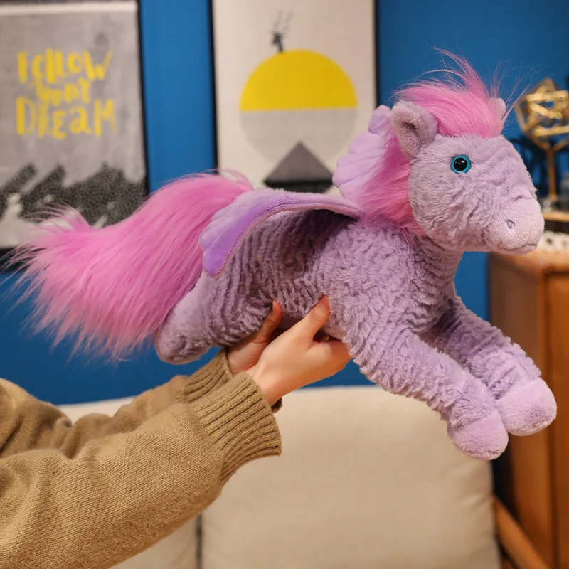 

48CM Kawaii Cartoon Simulation Anime Flying Pegasus Stuffed Animal Plush Toy Children's Angel Horse Doll Festival Gift