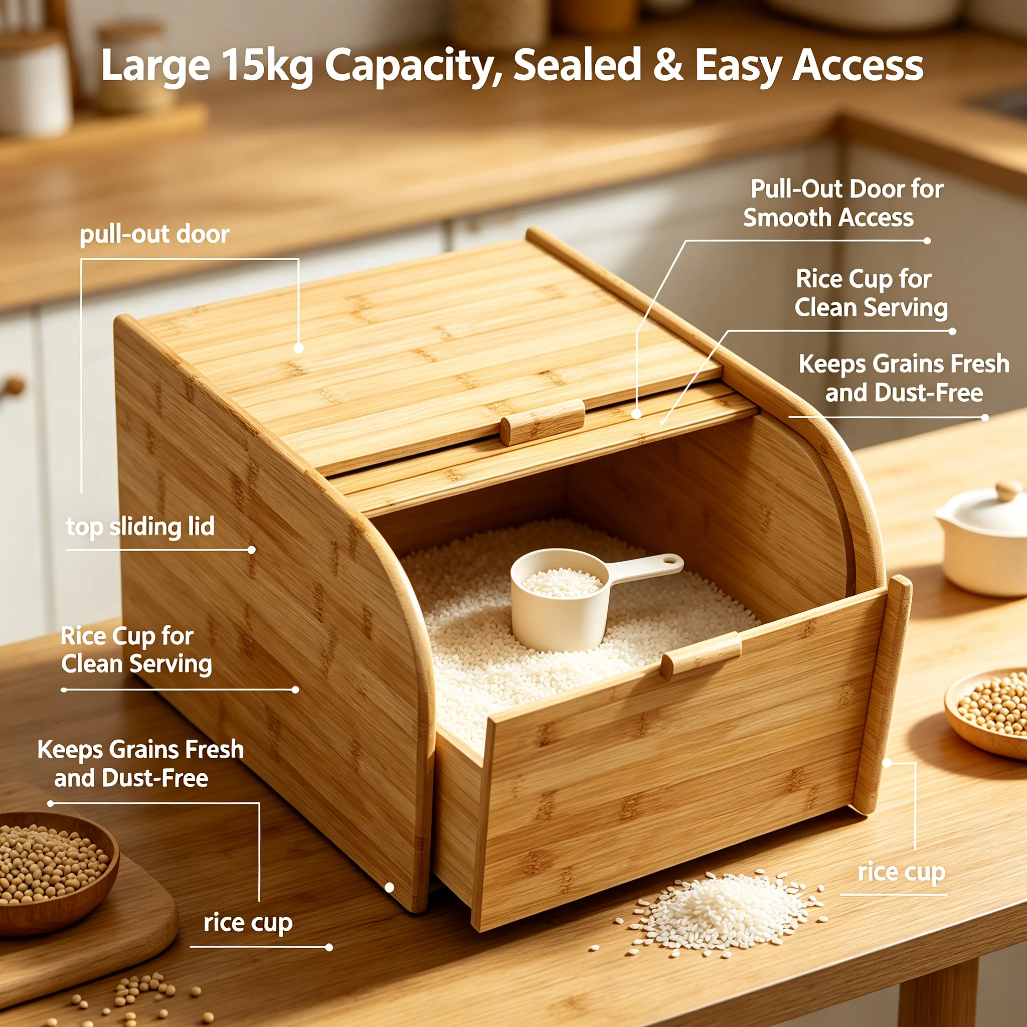 Rice Storage Container Bamboo  - Food Storage Without Pantry ulasan dan harga