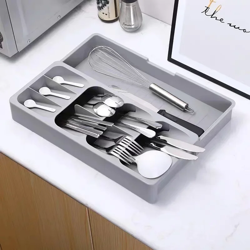 Kitchen Drawer Knife And Fork Partition Storage Box Tray Tableware Spoon Box Soup Spoon Chopsticks Separation Household Shelving