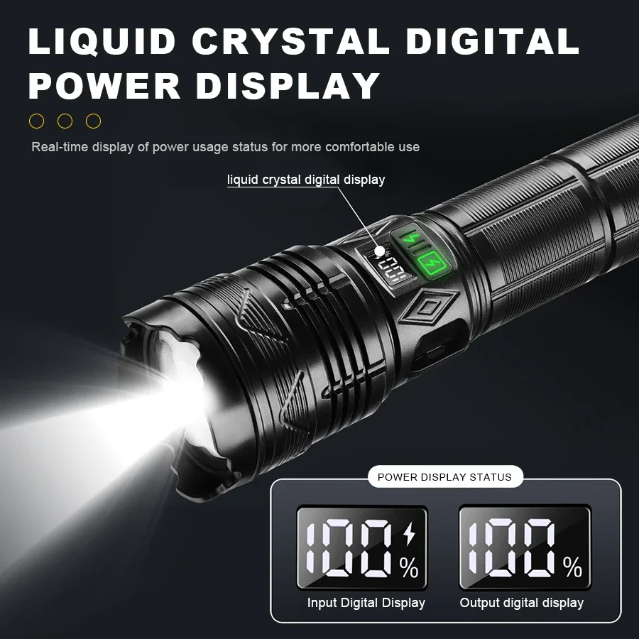 500000LM LED Flashlight High-power USB C Rechargeable Tactical Torch Telescopic Zoom Flashlight Outdoor Camping Fishing Lantern