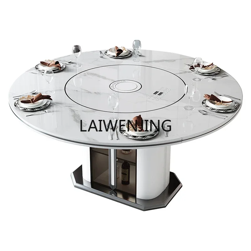 HLZ rock slab round dining table multi-functional retractable dining table with  vegetable warming turntable