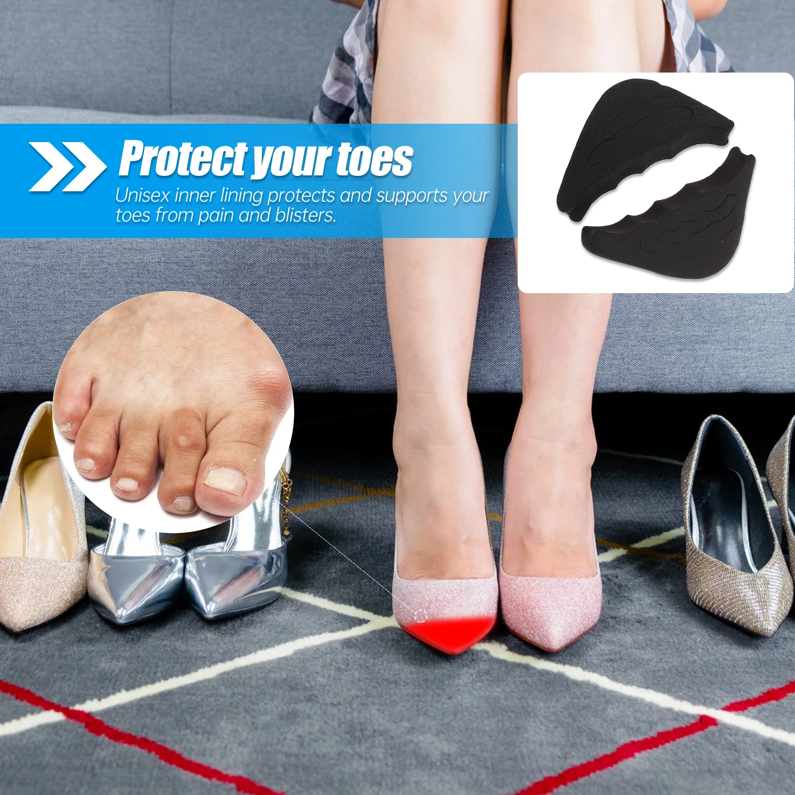 

6 Pairs Toe Protection Pad Shoe Pads for High Heels Cushions Protectors Insert Liners Shoes Elastic Sponge Men and Women