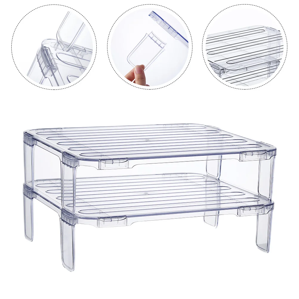 

2Pcs Multi Function Storage Rack Neat Stackable Kitchen Organizer for Bowls Plates Seasonings Sundries Refrigerator Cabinet