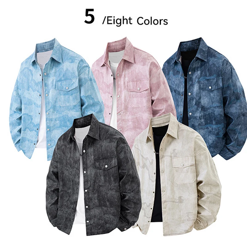 جديد 2025 خريف جديد ملابس الشارع الشهير ملابس خارجية كاوبوي قمصان رجالي كم طويل كم طويل فضفاضة تناسب قمصان جينز عصرية غير رسمية