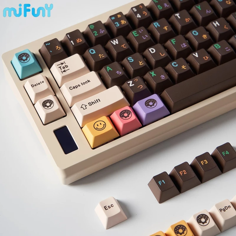 Donuts Theme Keycaps Set 128key PBT Full Set Gaming Keyboard Caps Dye-sub Cherry Key Cap for Mechanical Keyboard Wooting Alice