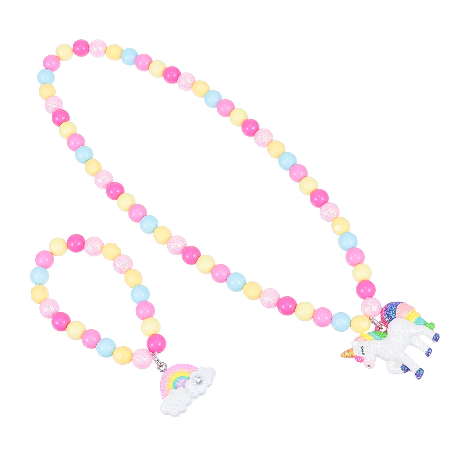 1Set Unicorn Necklace Bracelet Set Plastic Beaded Jewelry Lovely Cartoon Style Party Gift for Little
