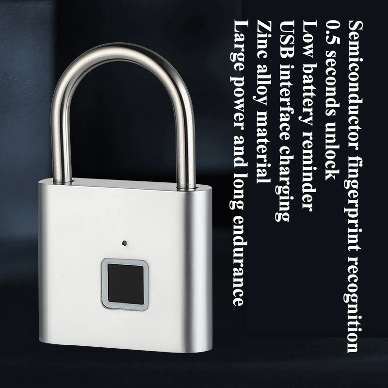 Keyless USB Charging Fingerprint Lock Smart Padlock Waterproof Door Lock 0.5sec Unlock Portable Anti-theft Padlock Zinc
