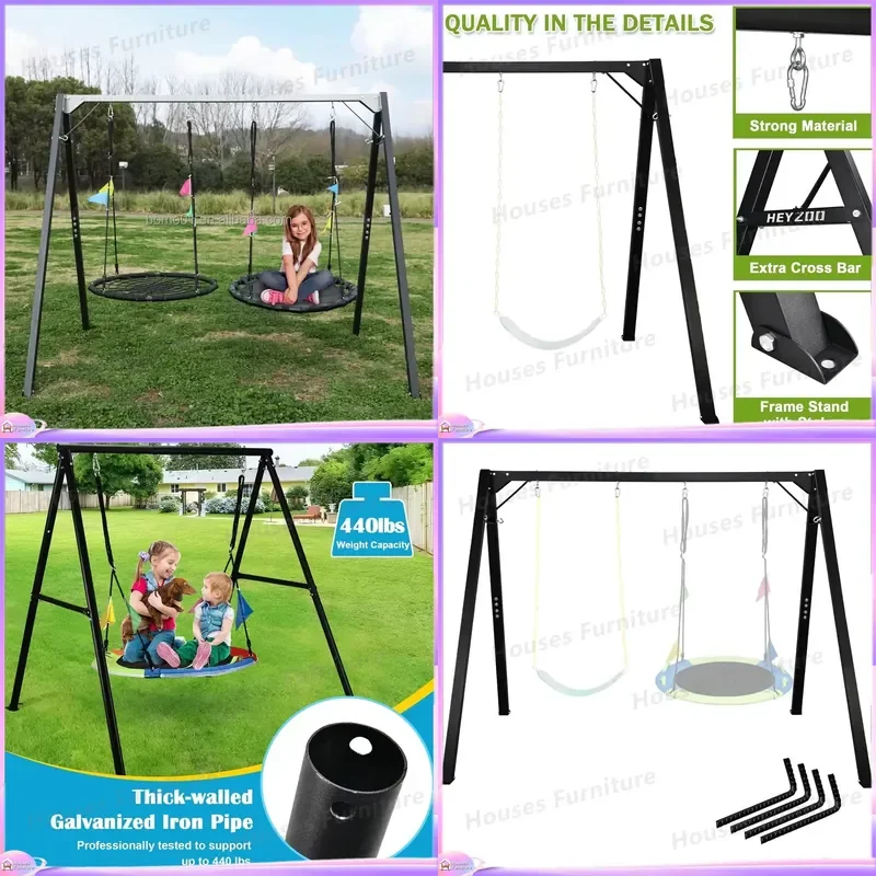 Heavy Duty Outdoor Swing Set Multifunctional Garden Playset Reinforced Anti Rust Steel Frame Kids Backyard Playground