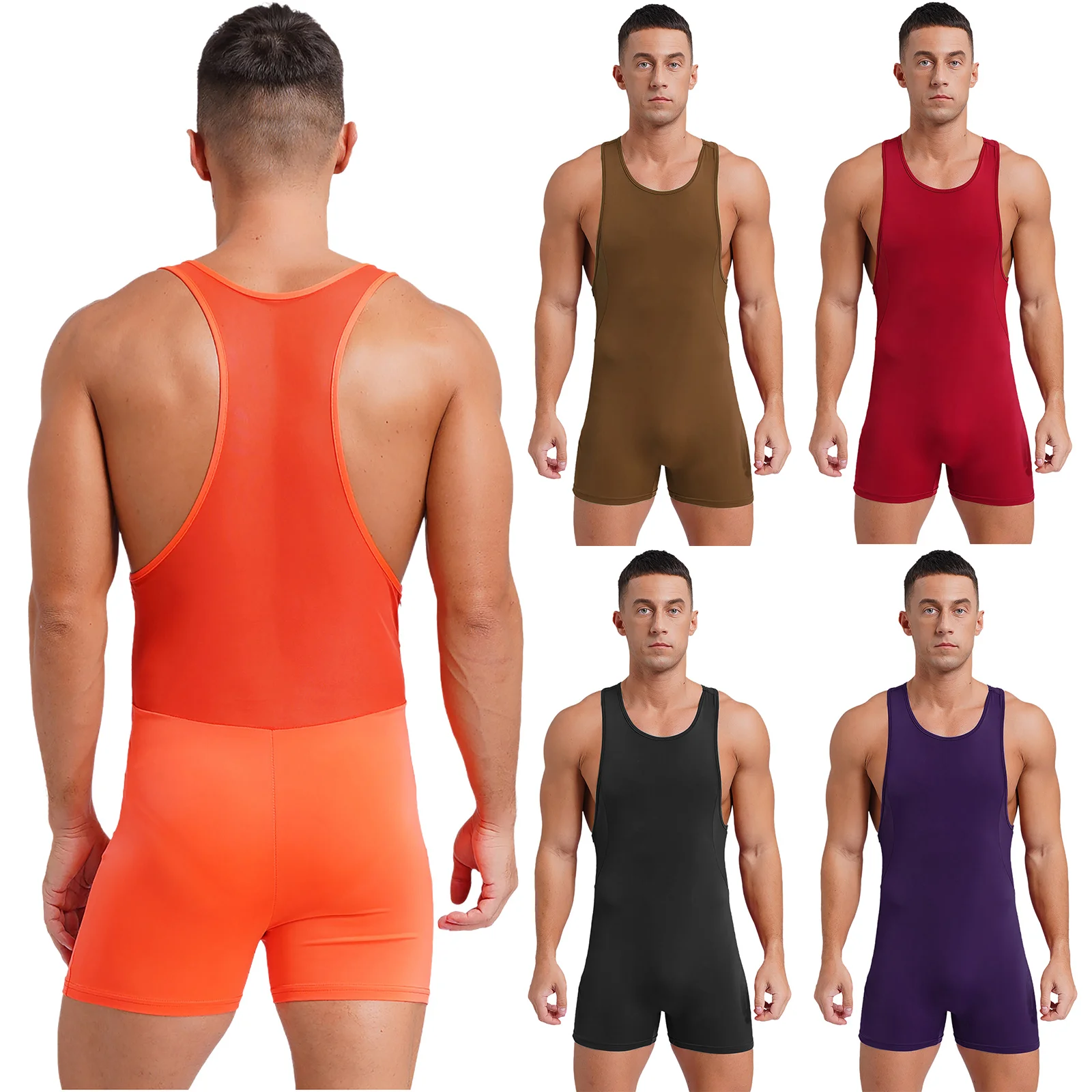 Mens One Piece Wrestling Singlet Bodysuit Sleeveless Mesh Slim Fit Jumpsuit Leotard Gym Bodybuilding Fitness Sportswear Swimwear